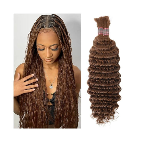 #30 Light Auburn Deep Wave Bulk Braiding Hair Bundles No Weft Boho Braids Hair Extensions