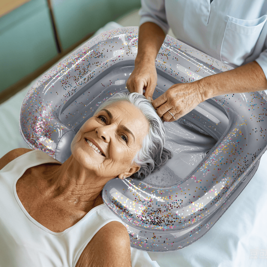 RoamReady Inflatable Hair Washing Basin, Portable Shampoo Bowl With Pillow and Drain Hose, Hair Washing Basin For Bedridden, Disabled, Injured, Perfect for Dreadlocks, Curly Hair, Thick Hair (Grey)