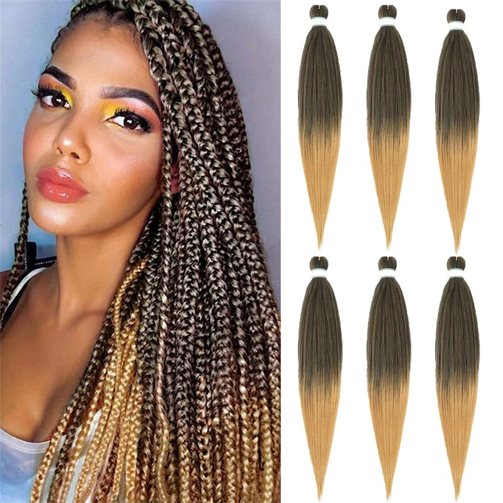6-Piece Pre Stretched Braiding Hair, 90g/Pack, Soft Synthetic Fiber, Hot Water Set, Natural Hair Extension for Braids, Crochet, LOCs, No Shedding, Easy to Install, 22 Inch, For Women Wedding, Hallow