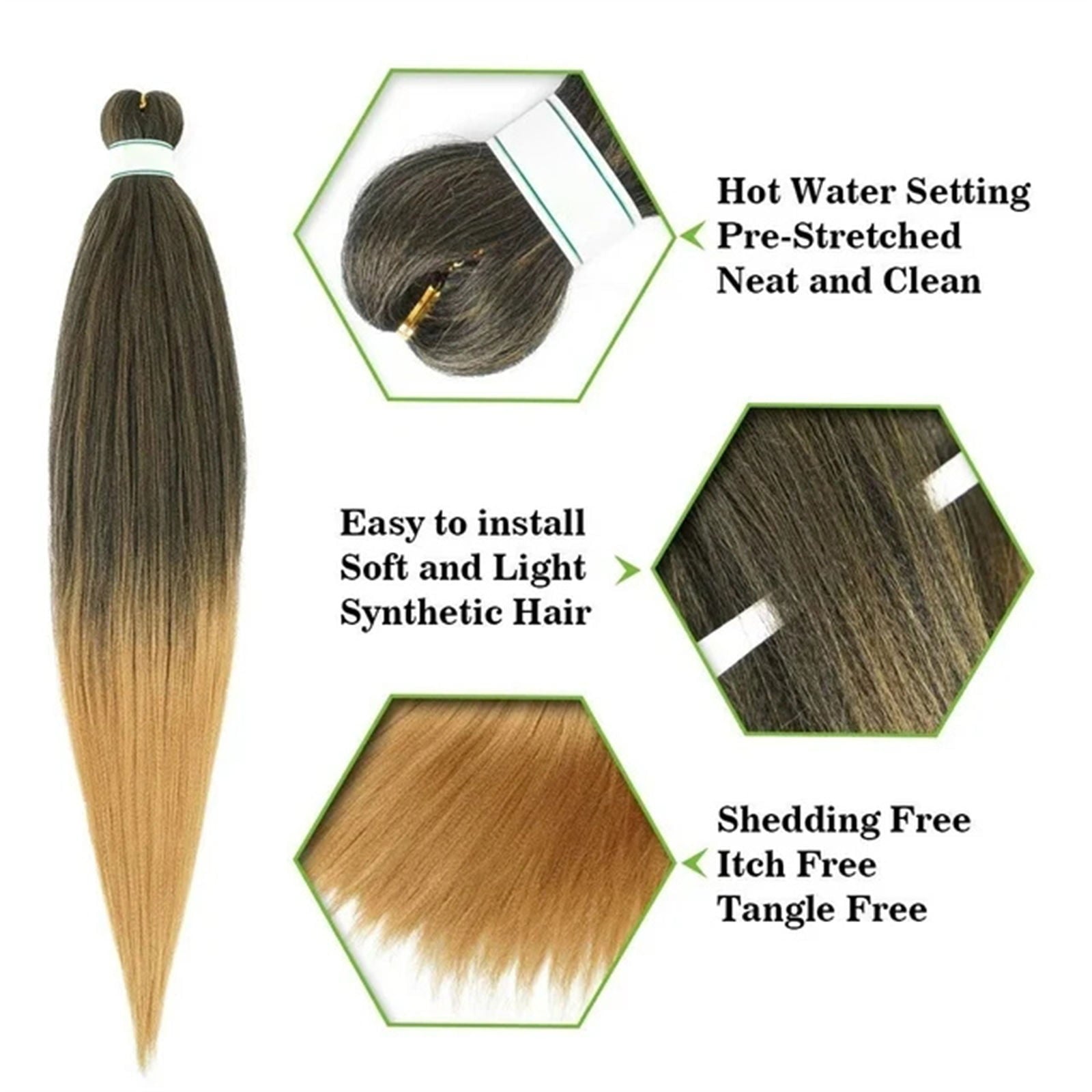 6-Piece Pre Stretched Braiding Hair, 90g/Pack, Soft Synthetic Fiber, Hot Water Set, Natural Hair Extension for Braids, Crochet, LOCs, No Shedding, Easy to Install, 22 Inch, For Women Wedding, Hallow