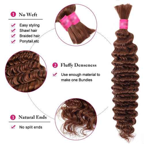 #30 Bulk Human Hair for Boho Braids Deep Wave Burmese Braiding Hair Extensions No Weft