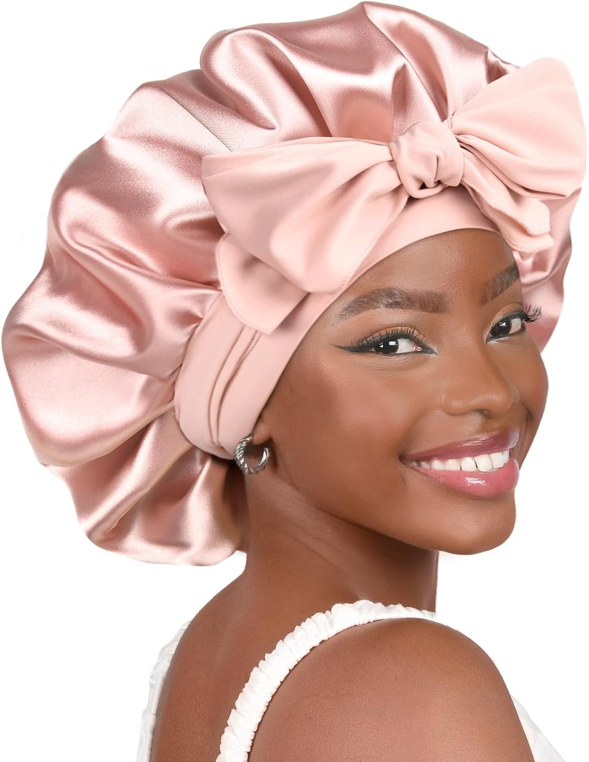 Silk Bonnet for Sleeping Women Adjustable Double Layer Satin Bonnet Reduce Friction Prevent Frizz Natural Curly Hair