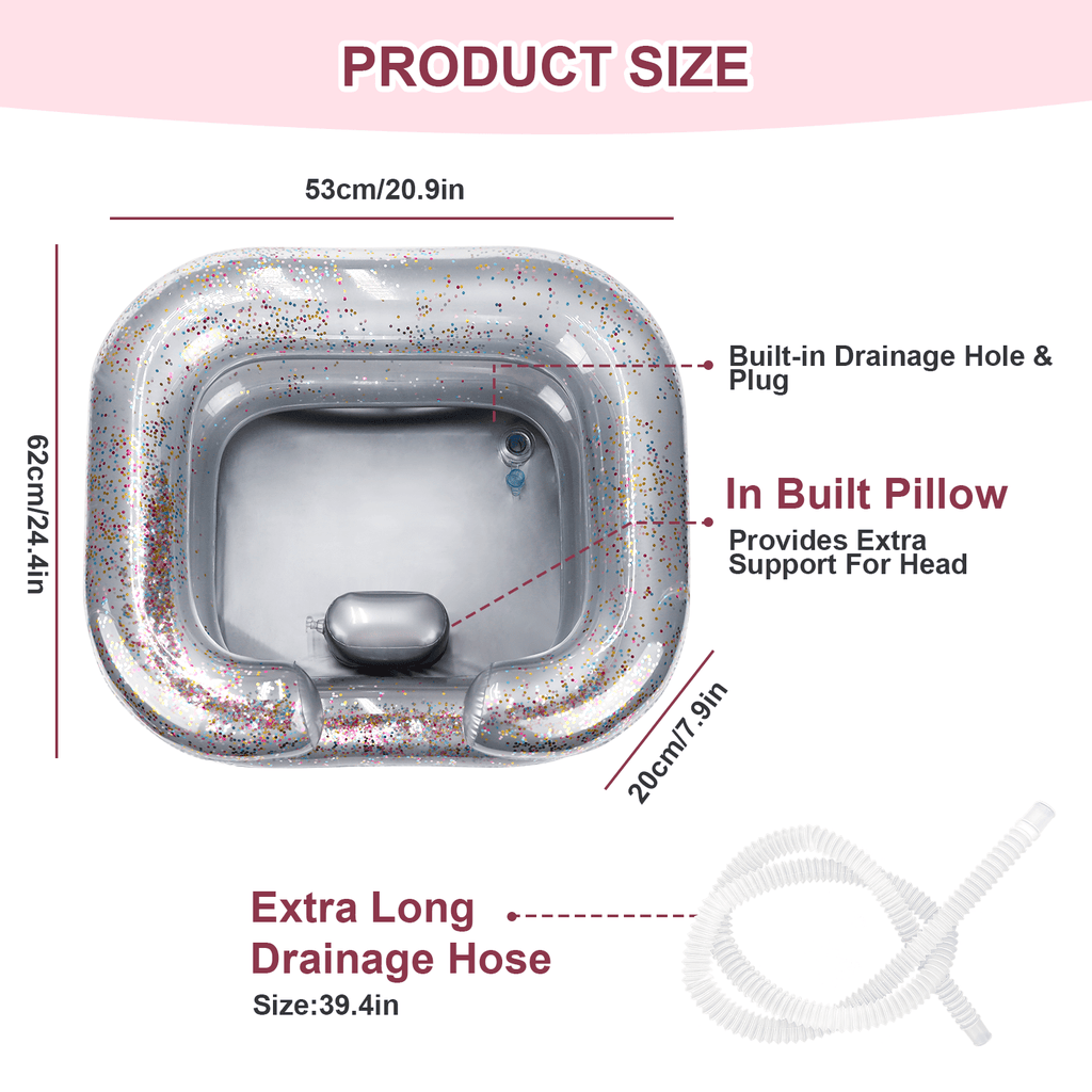 RoamReady Inflatable Hair Washing Basin, Portable Shampoo Bowl With Pillow and Drain Hose, Hair Washing Basin For Bedridden, Disabled, Injured, Perfect for Dreadlocks, Curly Hair, Thick Hair (Grey)