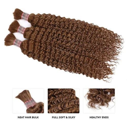 #30 Light Auburn Deep Wave Bulk Braiding Hair Bundles No Weft Boho Braids Hair Extensions
