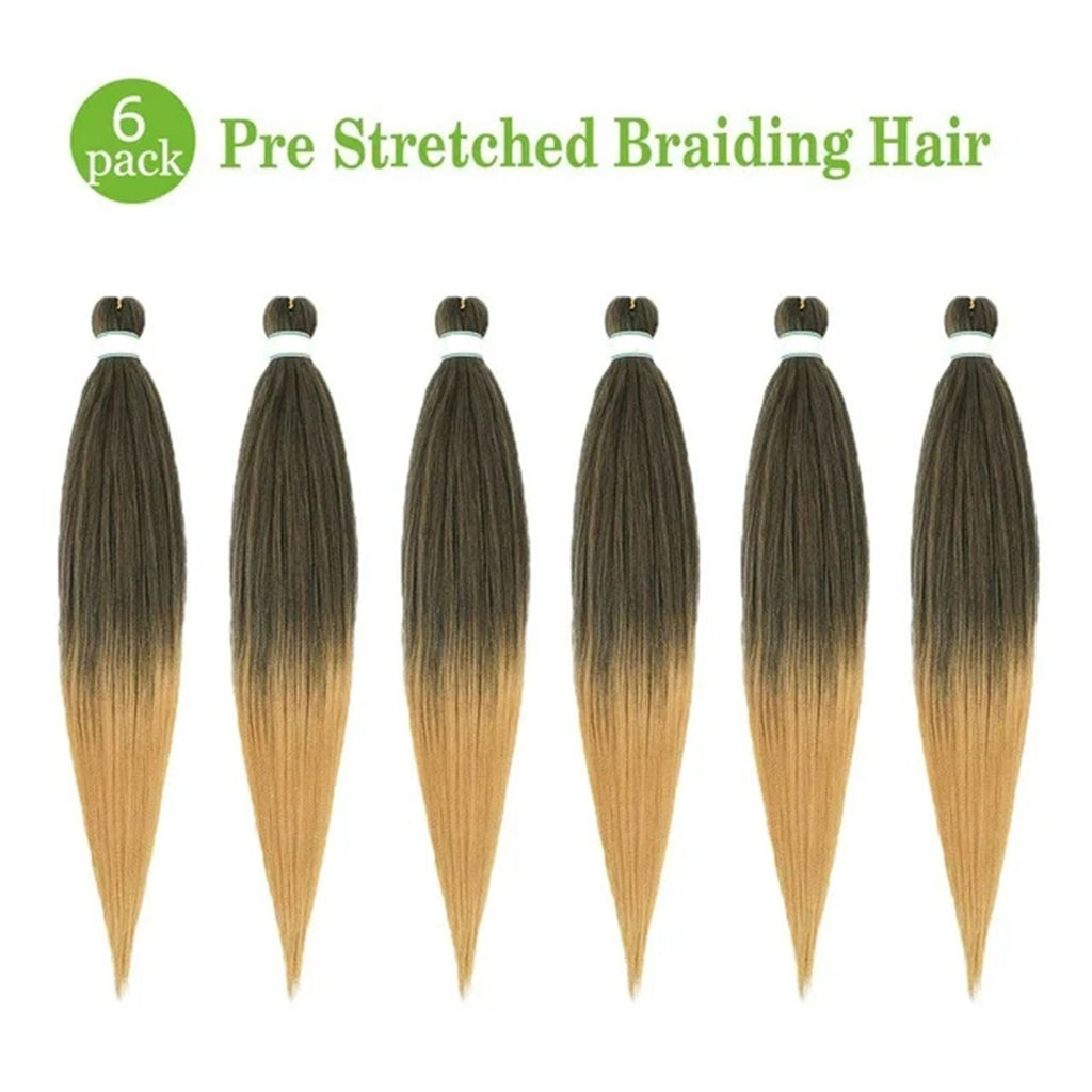 6-Piece Pre Stretched Braiding Hair, 90g/Pack, Soft Synthetic Fiber, Hot Water Set, Natural Hair Extension for Braids, Crochet, LOCs, No Shedding, Easy to Install, 22 Inch, For Women Wedding, Hallow